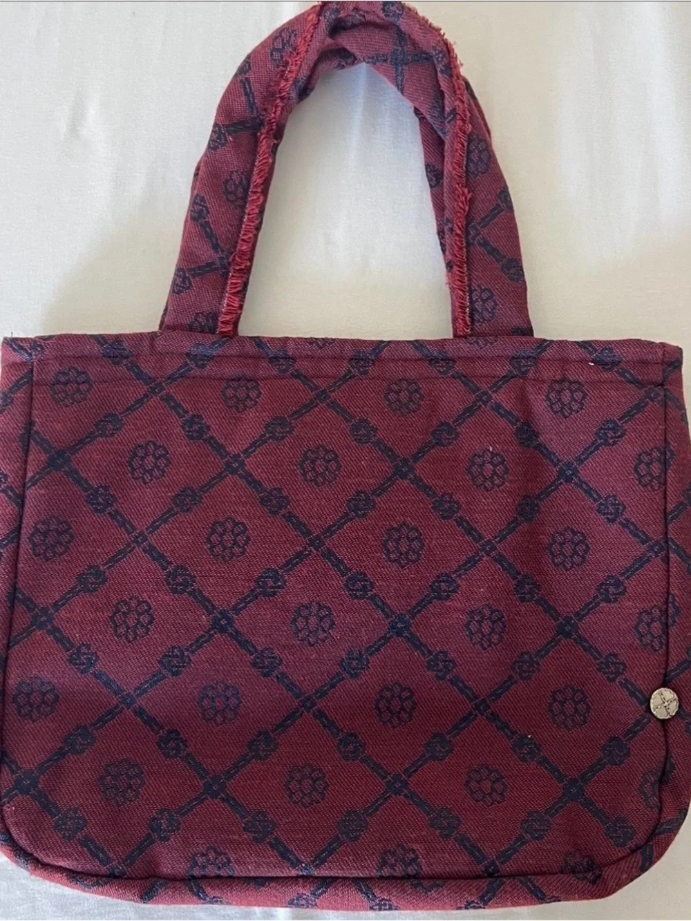 Classic Woven Burgundy Tote Bag with Geometric Motif